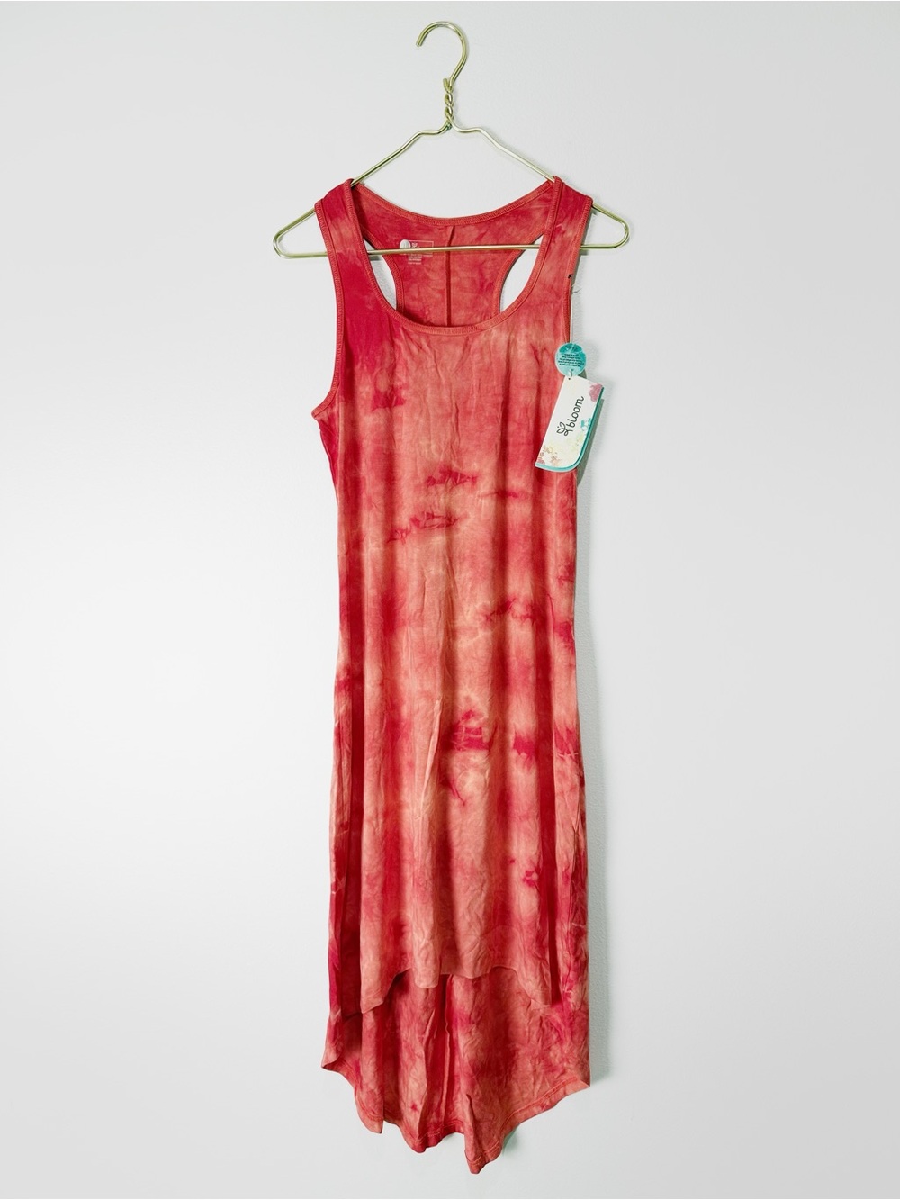 Bloom Coral Tie Dye Dress Maxi Hi Lo Racerback NWT Large
